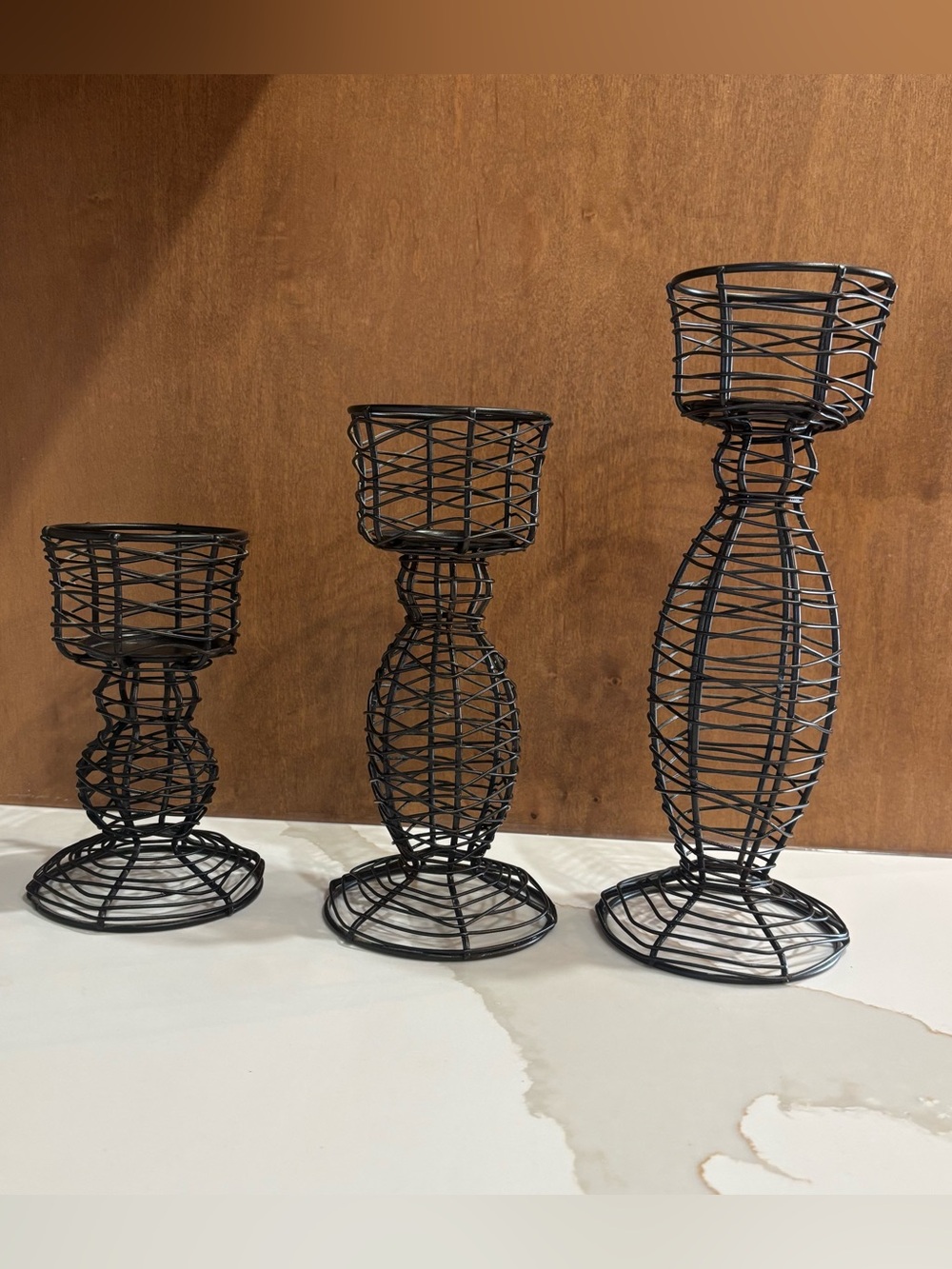 Vintage PartyLite Rustic Wire Votive Trio Elevated Candle Holders Set of 3 Brown